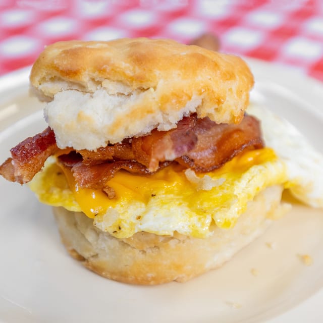 Applewood Bacon, Egg & Cheese Biscuit.